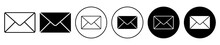 Email Icon Set. Post Mail Vector Symbol. Message Envelope Sign In Black Filled And Outlined Style.