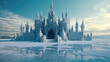 Wallpaper of a majestic neoclassical castle surrounded by snow and illustrating fantasy and Empire inspirations