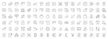 Finance Line Icons. Vector Illustration Include Icon - Computer, Invoice, Transfers, Withdrawal, Comission, Taxes, Invest, Mortgage Calculator Outline Pictogram For Bank Operations. Editable Stroke