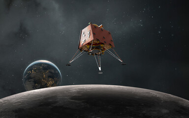 Wall Mural - 3d illustration of the the chandrayaan-3 lunar mission from india. moon lander, lunar spacecraft. el