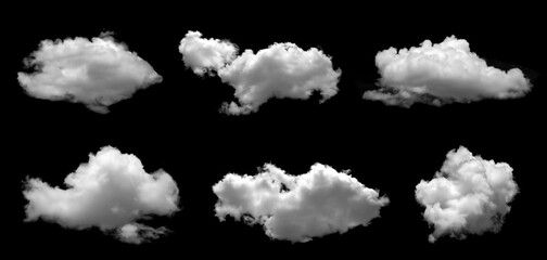 set of white clouds or smog for design isolated on a black background.