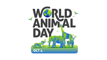 World Animal Day banner Logo Typography With Various Colourful Animal Silhouette Illustration