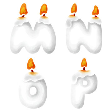 English alphabet candle M,N,O,P. Halloween.
