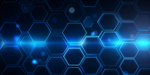 Abstract technology background with blue hexagons.
