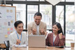 © wichayada - Asain business team Happy to be successful partnership teamwork achieved the desired goal