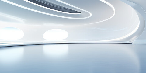 Wall Mural - empty space inside futuristic room, showroom, spaceship, hall or studio in perspective view. include