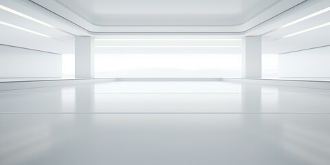 empty space inside futuristic room, showroom, spaceship, hall or studio in perspective view. include