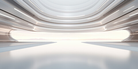 Wall Mural - empty space inside futuristic room, showroom, spaceship, hall or studio in perspective view. include
