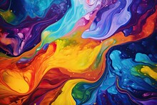 Colorful Abstract Background Of Acrylic Paint In The Style Of Marbling, Abstract Colorful Background. Liquid Paint, AI Generated