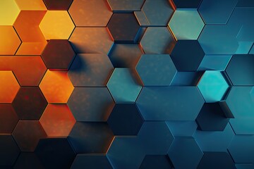 Poster - 3d rendering of abstract background with hexagons in blue and orange, abstract background with hexag