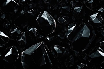 Canvas Print - 3d rendering of a pile of black diamond shapes on a black background, abstract black crystal background, AI Generated