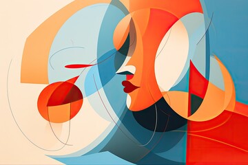 Wall Mural - Abstract portrait of a beautiful woman combined with geometric shapes illustration. Abstract contemporary minimalism cubism art abstractionism style illustration, AI Generated