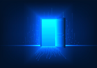 Fototapete - Technology background Gateway to the world of technology that accesses information and communication The front door is a circuit of technology with attractive striped elements.