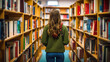 © Studio Nova - Female student standing in front of book shelves in library