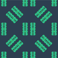 Poster - Line Railway, railroad track icon isolated seamless pattern on blue background. Vector