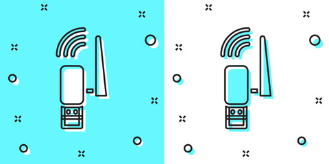 Poster - black line usb wireless adapter icon isolated on green and white background. random dynamic shapes. 