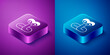 Isometric Snake icon isolated on blue and purple background. Square button. Vector