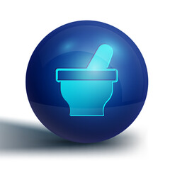 Sticker - Blue Mortar and pestle icon isolated on white background. Blue circle button. Vector