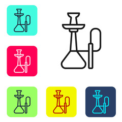 Wall Mural - Black line Hookah icon isolated on white background. Set icons in color square buttons. Vector