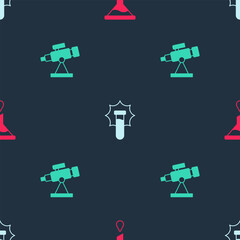 Poster - Set Funnel or filter, Explosion in the flask and Telescope on seamless pattern. Vector