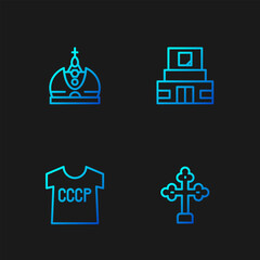 Sticker - Set line Christian cross, USSR t-shirt, King crown and Mausoleum of Lenin. Gradient color icons. Vector