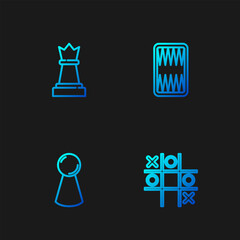 Sticker - Set line Tic tac toe game, Chip for board, Chess and Backgammon. Gradient color icons. Vector