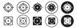 Target Icon. Symbol of business goal achievement through aiming accurately with focus. Vector set of sniper crosshair or sharp gun shot point. Flat outline of mission successfully complete by hitting 