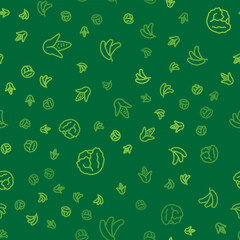 Poster - Set line Corn, Cabbage and Banana on seamless pattern. Vector