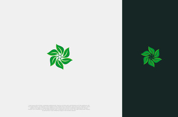 Wall Mural - Green Leaf nature environtment element logo design. Power energy ecology sustainability. Vector Concept illustration.