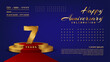 7th anniversary celebration vector template with 3D numbers style and golden stage, Vector template