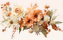 Watercolor 3d Bouquet Of Flowers Background. Bouquet Has An Orange And White Flower Background.  Illustration. AI Generative