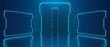 © issaronow - 3d illustration rendering of technology futuristic cyberpunk display, gaming scifi stage pedestal background, gamer banner sign of neon glow stand podium for product sale