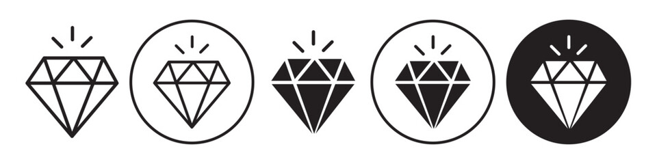 Poster - Diamond Icon. Luxury gemstone crystal for making ring jewelry symbol. Vector set of clear royal treasure with jewellery carat stone. Flat outline of precious shiny jewel. Logo sign of solid gem shape