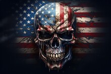 American Flag Skull And Death On Background