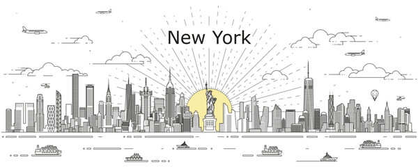 Wall Mural - New York cityscape line art vector illustration