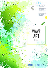 Poster - Poster with colorful paint on a white background. Chaotic splashes of ink. Creative design of wallpaper, banner, background, brochure, postcard. Vector illustration.