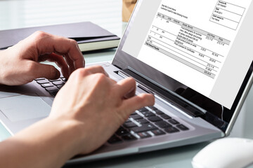 Poster - Businesswoman Checking Invoice On Laptop