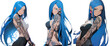 Rock band girl with tattoos and long blue hairs