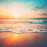 Fototapeta Zachód słońca - Abstract blurred sunlight beach colorful blurred bokeh background