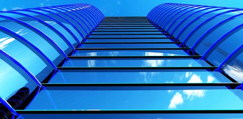 Wall Mural - Clouds reflected in the glass exterior of the newly constructed skyscraper. 3d rendering.