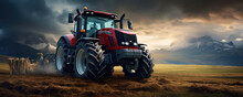 Farm Equipment, Tractor Standing In The Field. Generative Ai