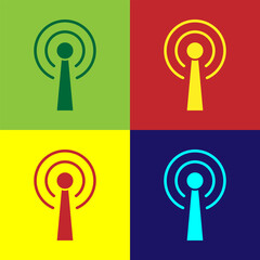 Poster - Pop art Antenna icon isolated on color background. Radio antenna wireless. Technology and network signal radio antenna. Vector