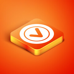 Poster - Isometric Check mark in round icon isolated on orange background. Check list button sign. Vector