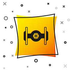 Poster - Black Cosmic ship icon isolated on white background. Yellow square button. Vector