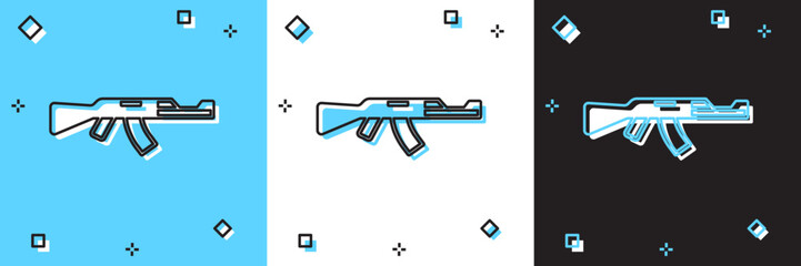 Wall Mural - Set Submachine gun icon isolated on blue and white, black background. Kalashnikov or AK47. Vector