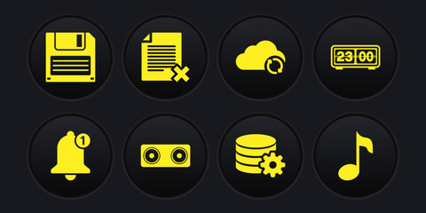 Poster - set bell, retro flip clock, stereo speaker, setting database server, cloud sync refresh and delete f