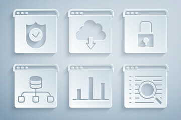 Canvas Print - Set Graph chart infographic, Secure your site with HTTPS, SSL, Server, Data, Search engine, Cloud download and Browser shield icon. Vector