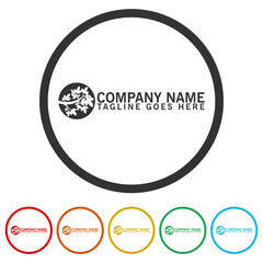 Sticker - Tree branch logo template. Set icons in color circle buttons