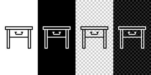 Sticker - Set line Furniture nightstand icon isolated on black and white, transparent background. Vector