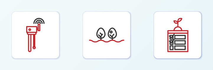 Poster - set line smart farming technology, router and wi-fi signal and plant icon. vector